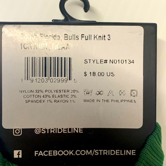 University of South Florida Strideline Socks, Crew,‎ USF Bulls, Men’s’ M/L, NWT - Picture 2 of 5